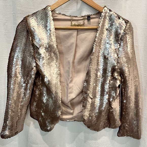 Baby Phat Sequin Jacket Women Medium Rose Gold Cropped Date Night Prom Wedding‎ - Picture 6 of 12
